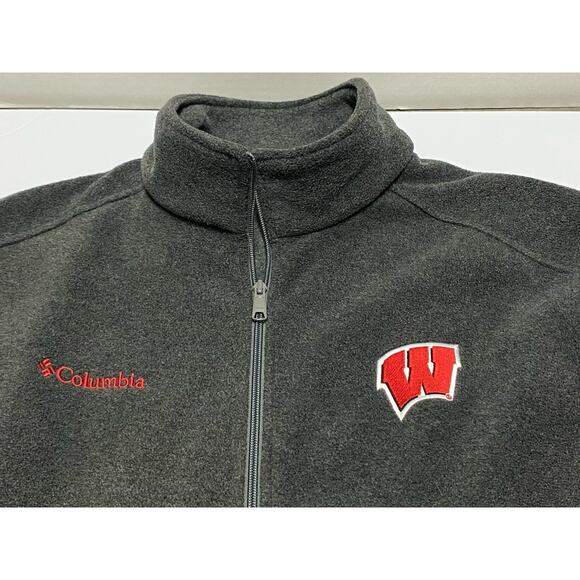 Columbia University Wisconsin Badgers Logo Vest Charcoal Gray Fleece XL - Picture 2 of 7